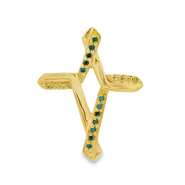 9ct Gold Synthetic Blue & White Diamond Fancy Cross Pendant