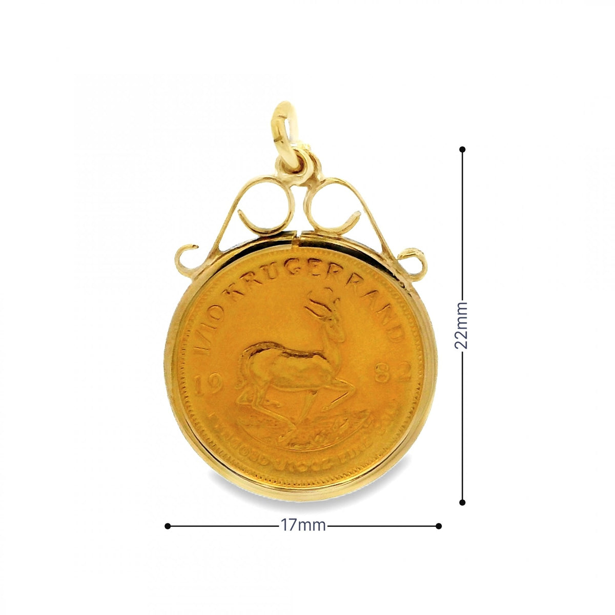 1982 Yellow Gold 1/10th Krugerrand Pendant - 17x22x2mm - 4.3g