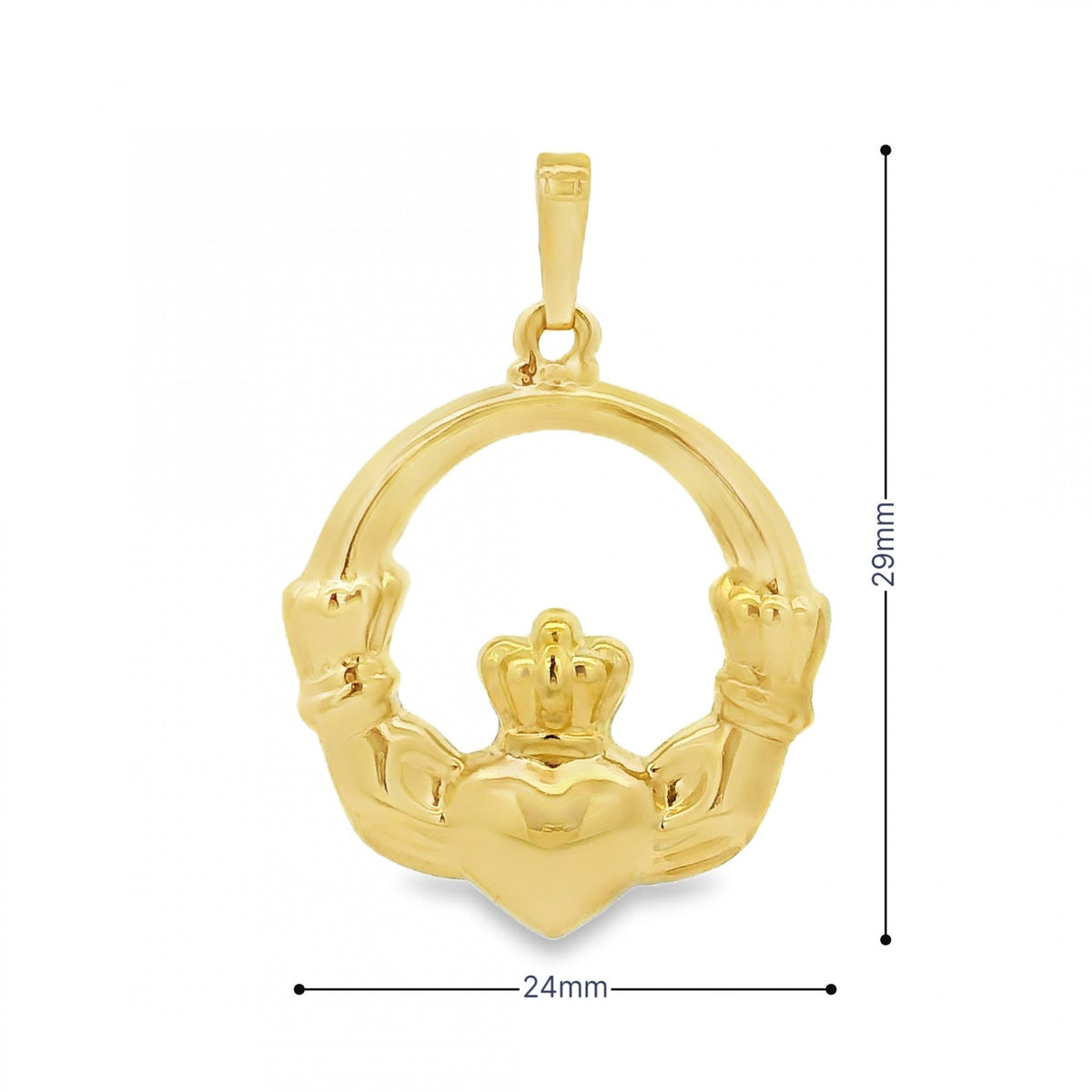 9ct Yellow Gold Claddagh Pendant - 24x29x3mm - 2.2g
