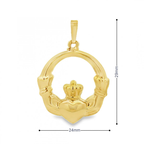9ct Yellow Gold Claddagh Pendant - 24x29x3mm - 2.2g