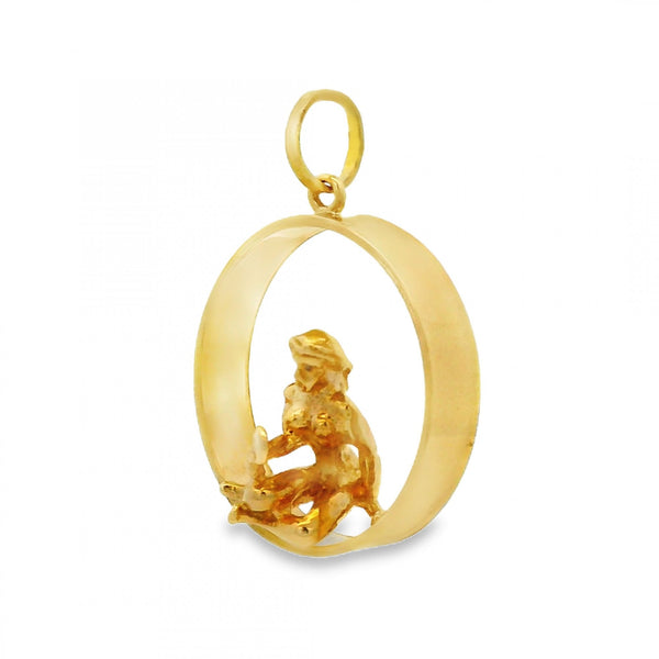 9ct Yellow Gold Lady With Mirror Pendant - 20x23x9mm - 3.9g