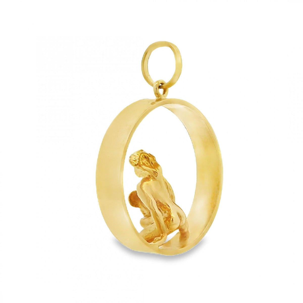 9ct Yellow Gold Lady With Mirror Pendant - 20x23x9mm - 3.9g