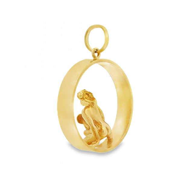 9ct Yellow Gold Lady With Mirror Pendant - 20x23x9mm - 3.9g