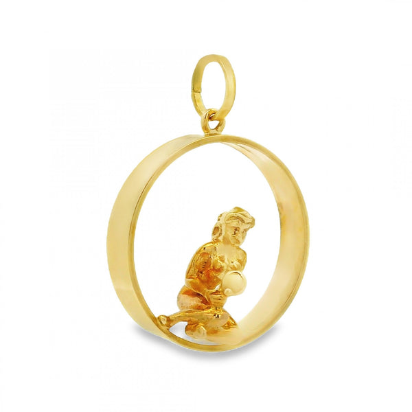 9ct Yellow Gold Lady With Mirror Pendant - 20x23x9mm - 3.9g
