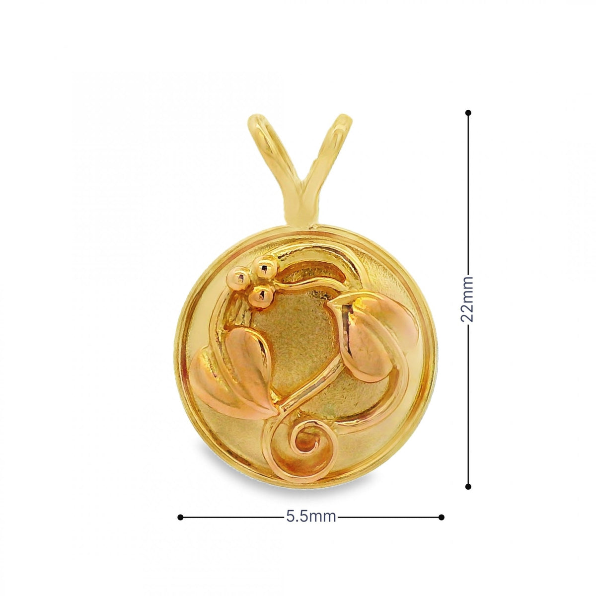 9ct Yellow Gold Round Leaf Clogau Pendant - 5.5x22x3.5mm - 2.7g