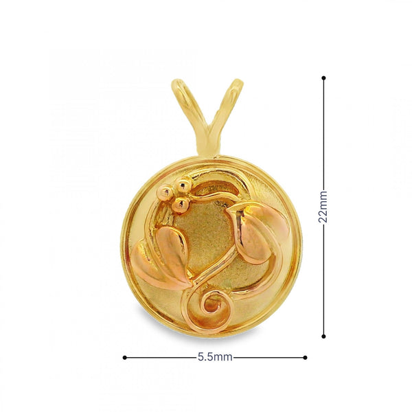 9ct Yellow Gold Round Leaf Clogau Pendant - 5.5x22x3.5mm - 2.7g
