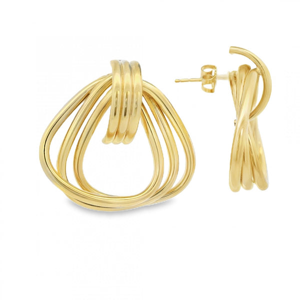 9ct Yellow Gold Triple Tube Door Knocker Stud Earrings - 29x27mm