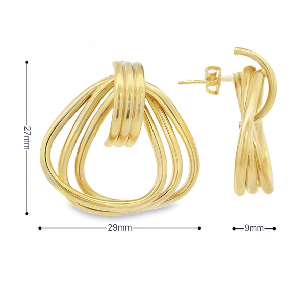9ct Yellow Gold Triple Tube Door Knocker Stud Earrings - 29x27mm