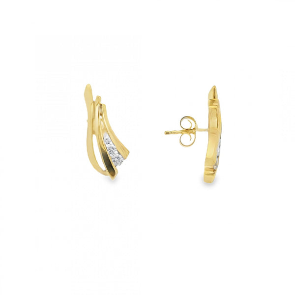 9ct Yellow Gold Cubic Zirconia Fan Stud Earrings - 8x20mm - 3.1g
