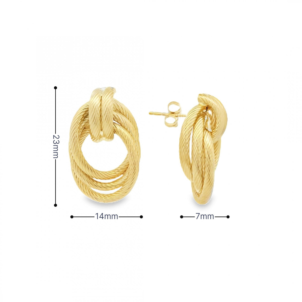 9ct Yellow Gold Double Knot Knocker Earrings - 14x23mm - 3.0g