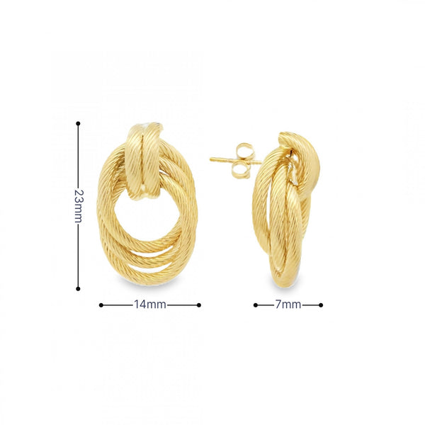 9ct Yellow Gold Double Knot Knocker Earrings - 14x23mm - 3.0g