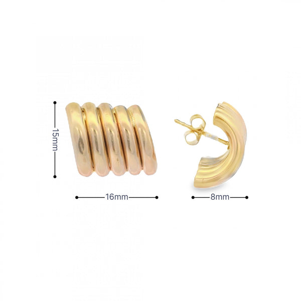 9ct Yellow Gold Fancy Tube Earrings - 16x15mm - 3.7g