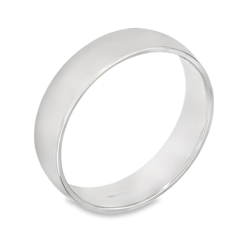 9ct White Gold 5mm D-Shape Wedding Ring - 4.0g - Size T½