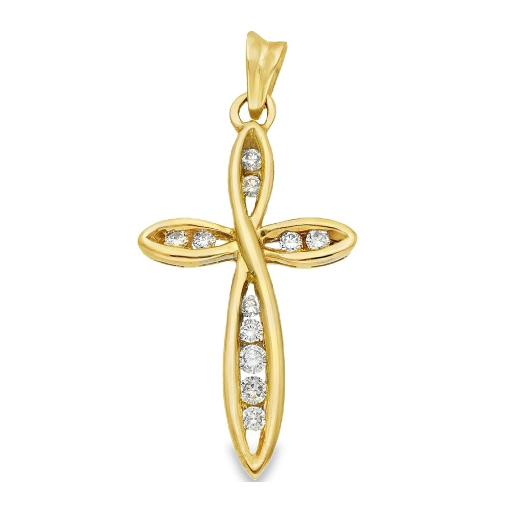 9ct Yellow Gold Diamond Cross Pendant - 20x36x4mm - 3.9g