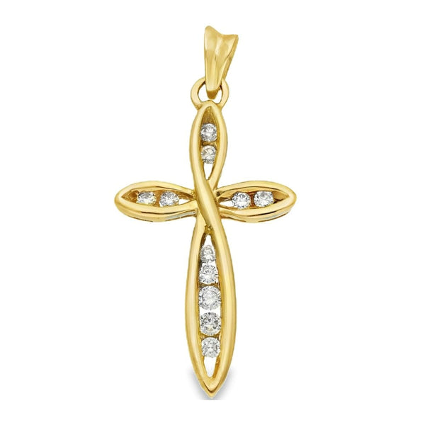 9ct Yellow Gold Diamond Cross Pendant - 20x36x4mm - 3.9g