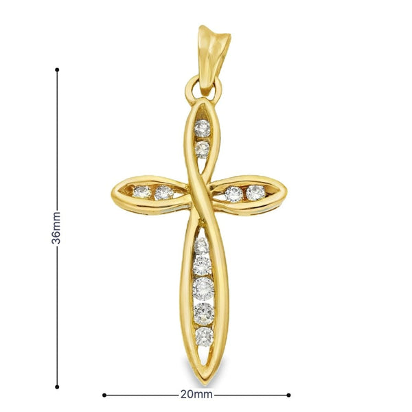 9ct Yellow Gold Diamond Cross Pendant - 20x36x4mm - 3.9g