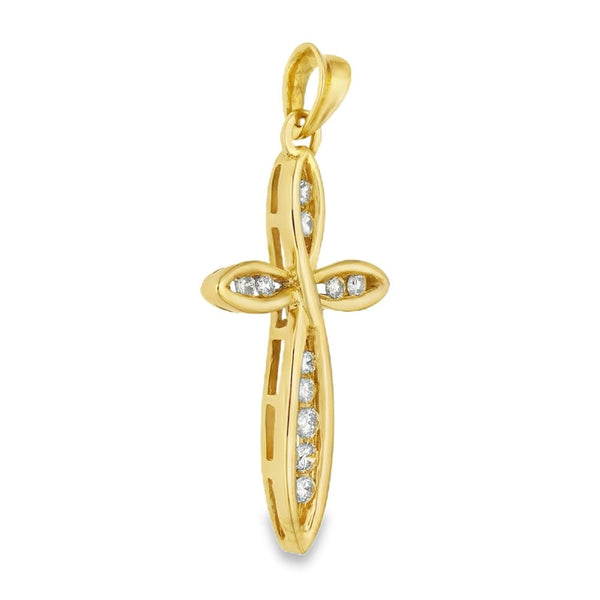 9ct Yellow Gold Diamond Cross Pendant - 20x36x4mm - 3.9g