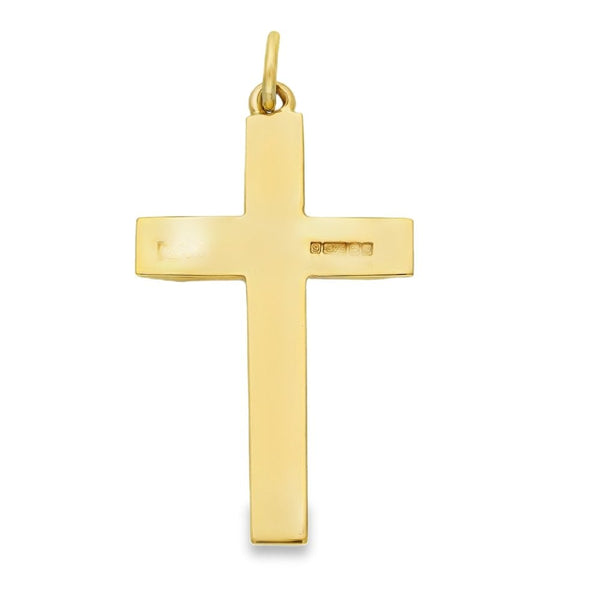 9ct Yellow Gold Feather Engraved Cross Pendant - 20x32x2mm -4.5g