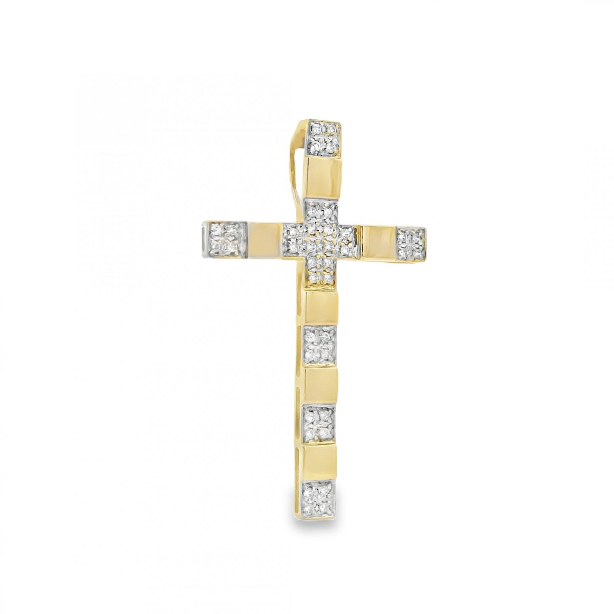 9ct Yellow Gold Cubic Zirconia Cross Pendant - 29x47x6mm - 4.1g