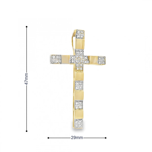 9ct Yellow Gold Cubic Zirconia Cross Pendant - 29x47x6mm - 4.1g