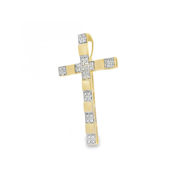 9ct Yellow Gold Cubic Zirconia Cross Pendant - 29x47x6mm - 4.1g