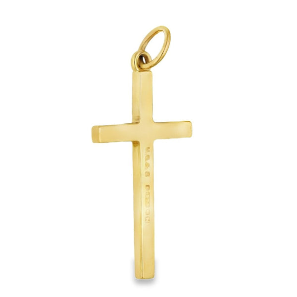9ct Yellow Gold Feather Engraved Cross Pendant - 17x30x2mm -2.6g