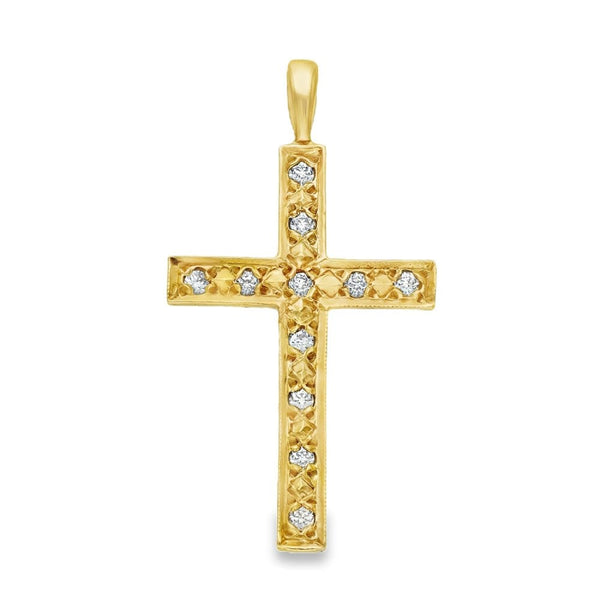9ct Yellow Gold Cubic Zirconia Cross Pendant - 22x40x1.5mm -2.7g