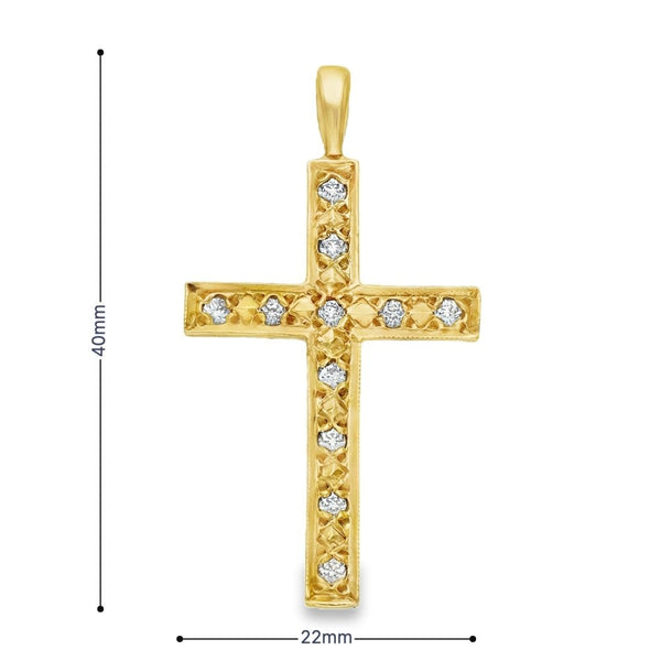 9ct Yellow Gold Cubic Zirconia Cross Pendant - 22x40x1.5mm -2.7g