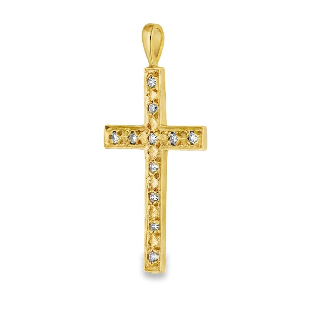 9ct Yellow Gold Cubic Zirconia Cross Pendant - 22x40x1.5mm -2.7g
