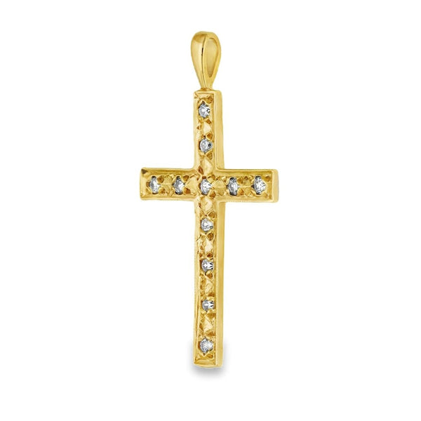 9ct Yellow Gold Cubic Zirconia Cross Pendant - 22x40x1.5mm -2.7g