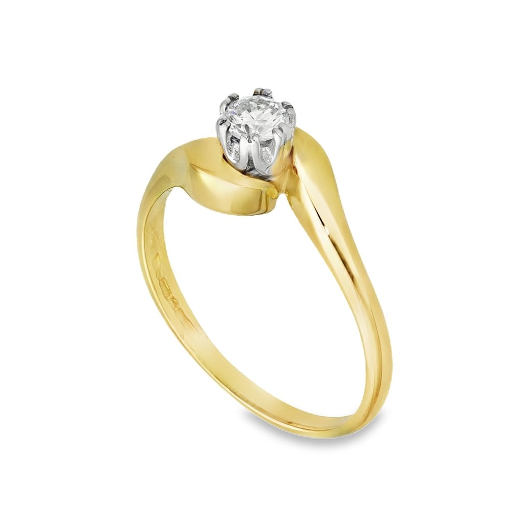18ct Yellow Gold Diamond Twist Engagement Ring - Size O½ -0.25ct