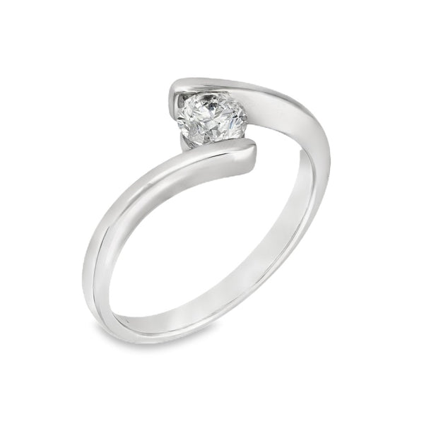 9ct White Gold Diamond Twist Engagement Ring - Size N½ - 0.50ct