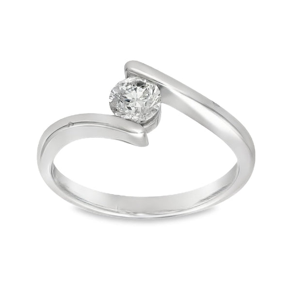 9ct White Gold Diamond Twist Engagement Ring - Size N½ - 0.50ct