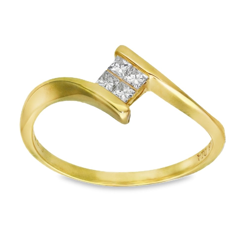 18ct Yellow Gold Diamond Twist Ring - Size O - 0.15ct
