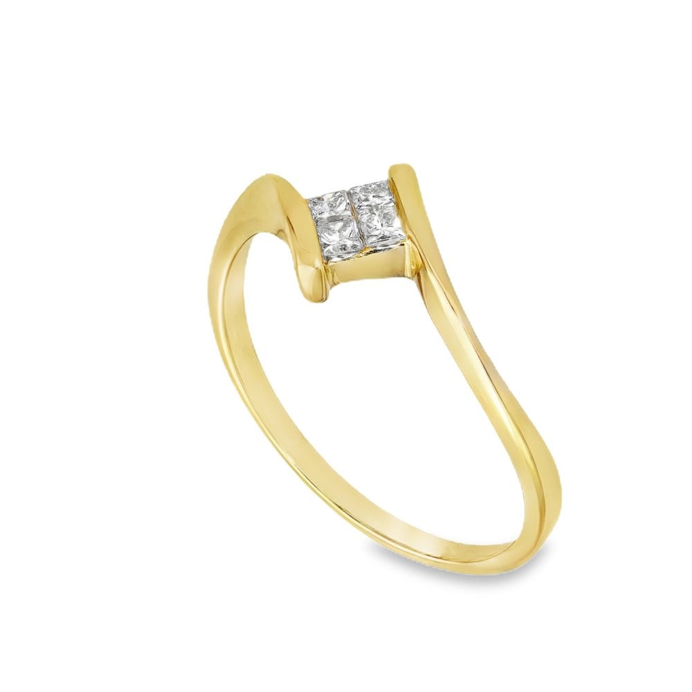 18ct Yellow Gold Diamond Twist Ring - Size O - 0.15ct