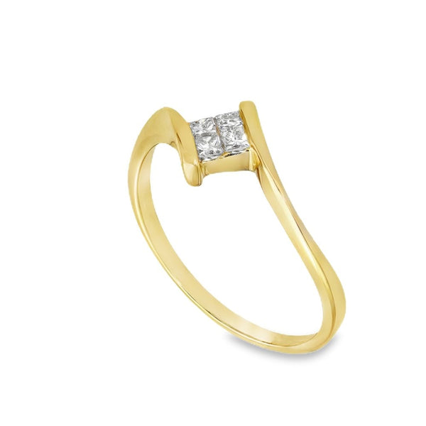 18ct Yellow Gold Diamond Twist Ring - Size O - 0.15ct