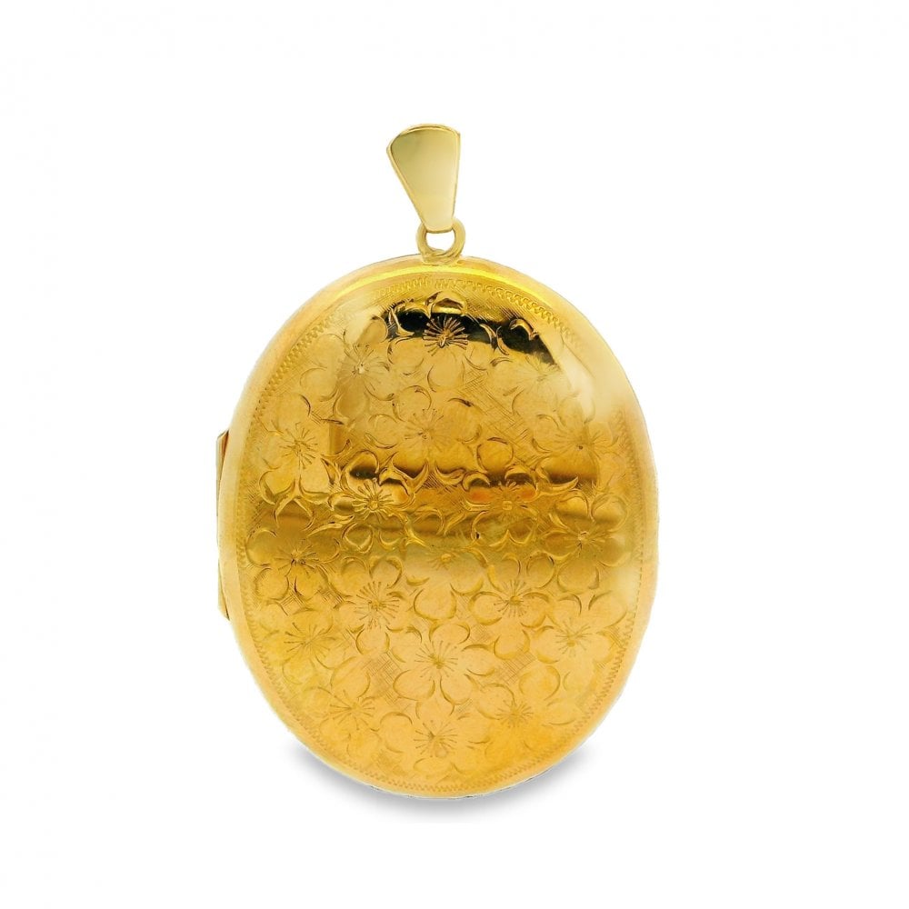 9ct Yellow Gold Large Flower Engraved Locket - 41x57x7mm - 21.3g