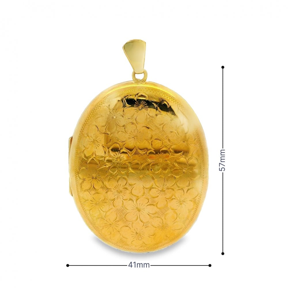 9ct Yellow Gold Large Flower Engraved Locket - 41x57x7mm - 21.3g