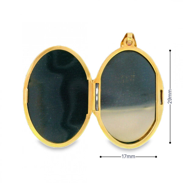 9ct Yellow Gold Diamond Set Engraved Locket - 23x35x13mm - 4.5g