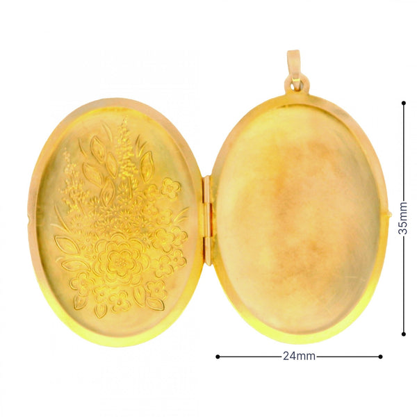 9ct Yellow Gold Flower & Leaf Engraved Locket - 29x41x6mm - 5.8g