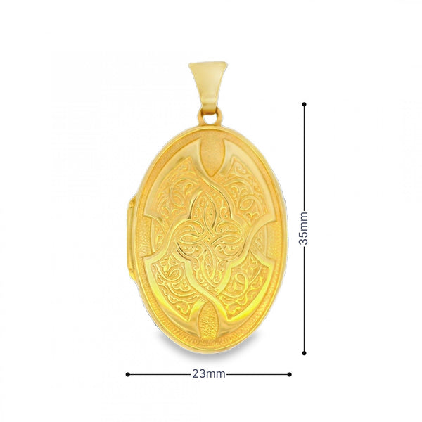 9ct Yellow Gold Engraved Oval Locket - 23x35x6mm - 4.2g