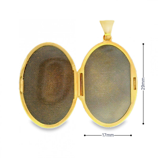 9ct Yellow Gold Engraved Oval Locket - 23x35x6mm - 4.2g