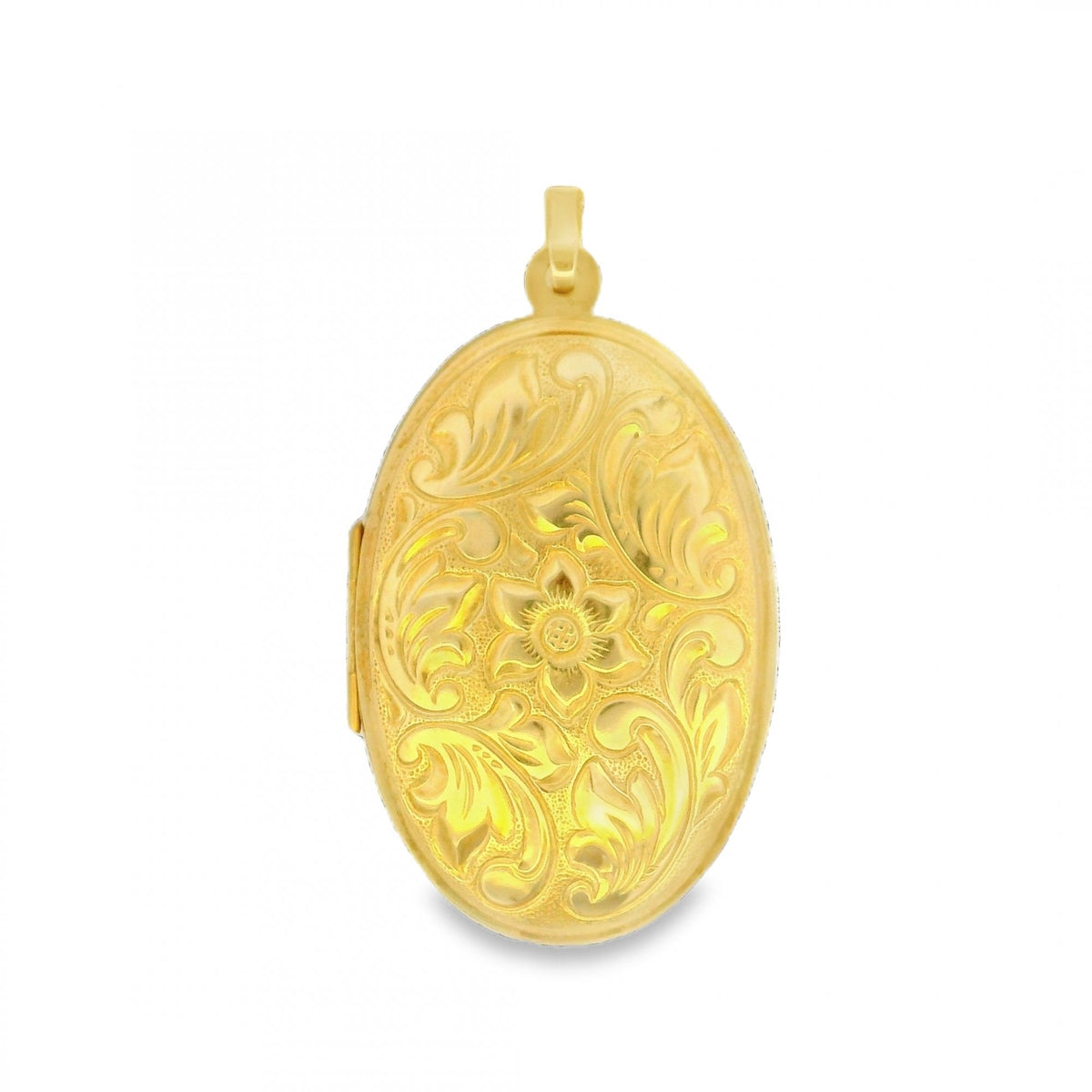 9ct Yellow Gold Flower & Feather Engraved Locket - 23x37x7mm