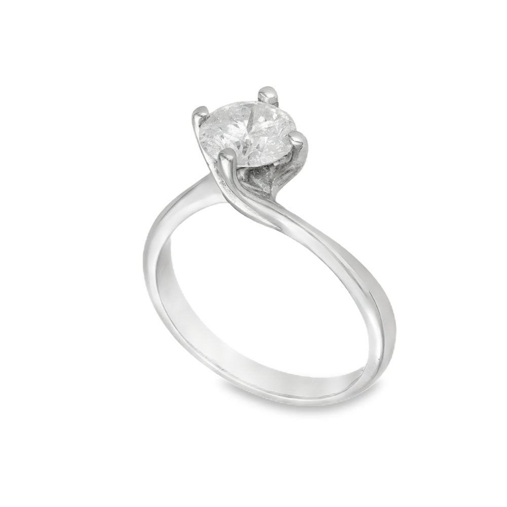 18ct White Gold Diamond Twist Engagement Ring - Size K - 1.07ct