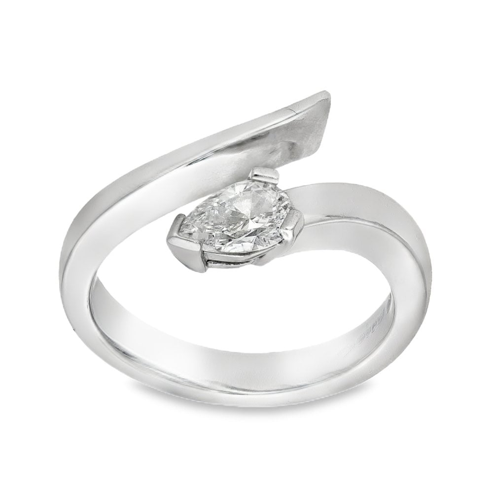 Platinum Pear Cut Diamond Twist Ring - Size M - 0.50ct