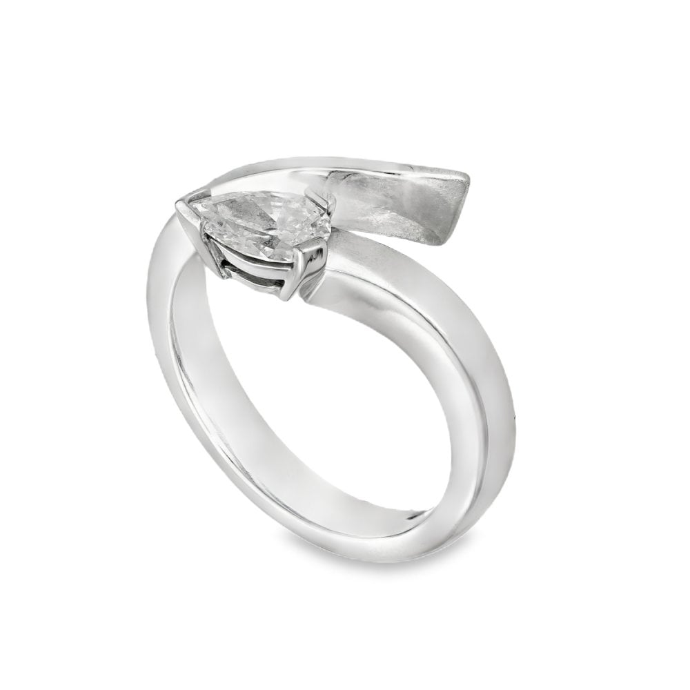 Platinum Pear Cut Diamond Twist Ring - Size M - 0.50ct