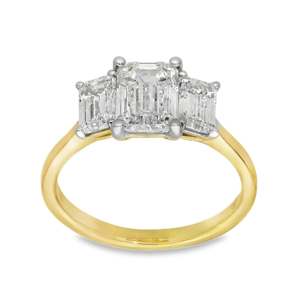 18ct Yellow Gold Emerald-Cut Diamond Trilogy Ring - 2.65ct