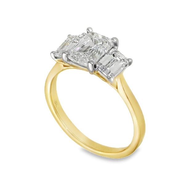 18ct Yellow Gold Emerald-Cut Diamond Trilogy Ring - 2.65ct