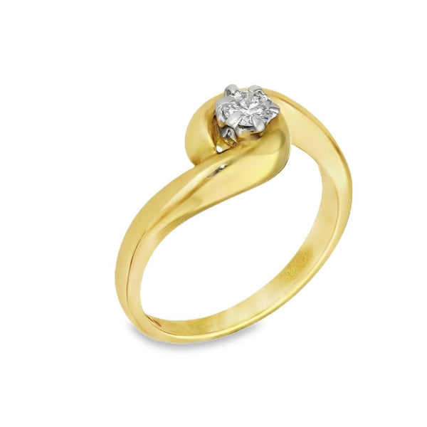18ct Yellow Gold Diamond Twist Engagement Ring - Size N - 0.25ct