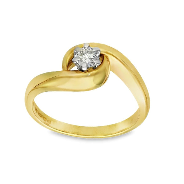 18ct Yellow Gold Diamond Twist Engagement Ring - Size N - 0.25ct